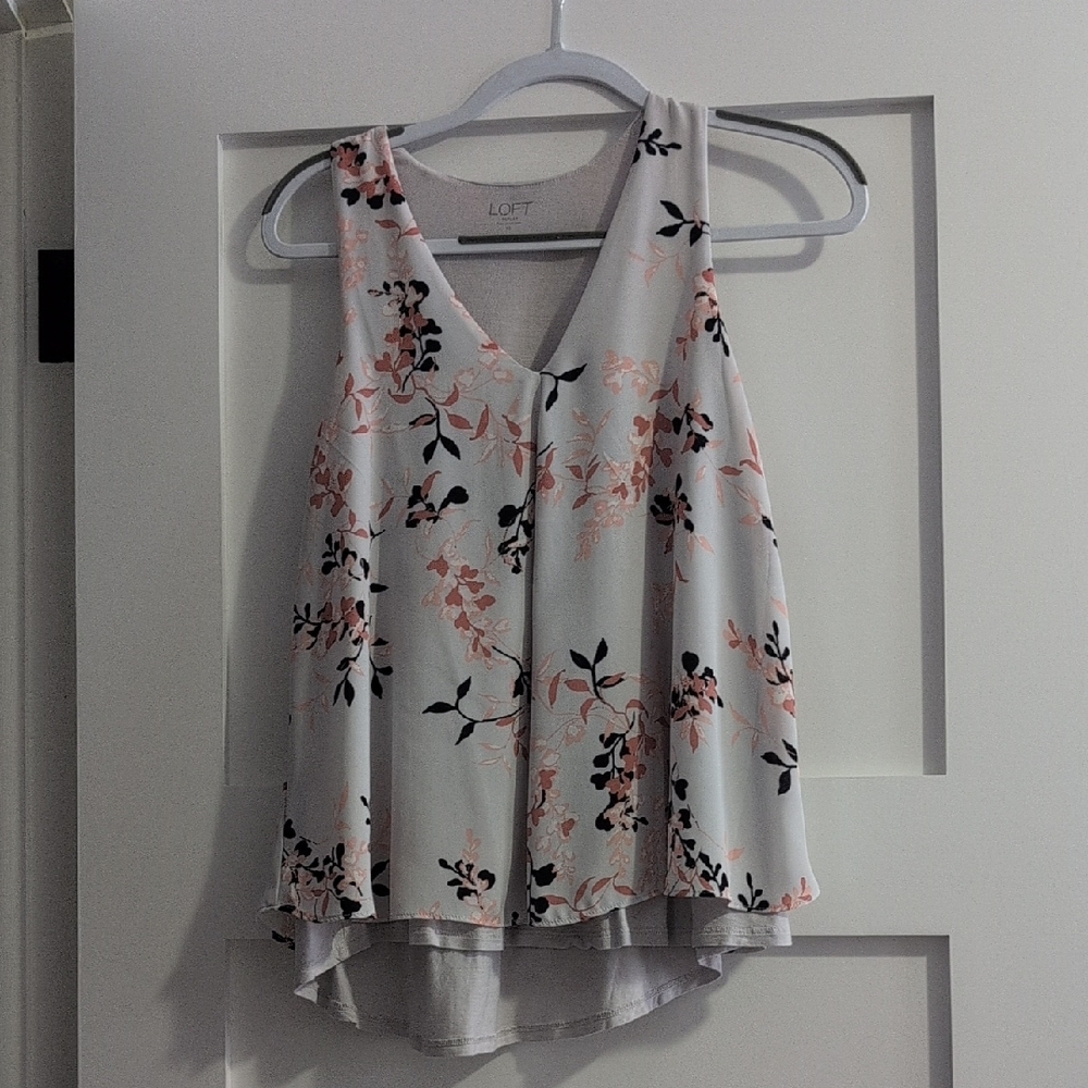 LOFT Women's Floral V-Neck Blouse - Pink and Black
